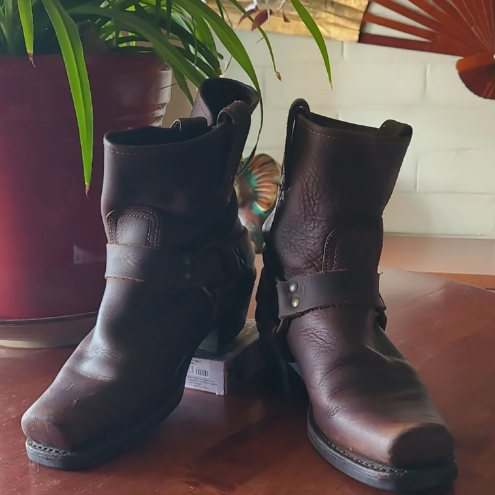 Frye Dark Brown Leather Moto Boots - Picture 3 of 13